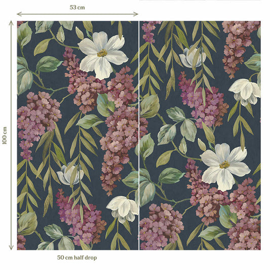 Buddleia Navy (Digital Print) - Wallpaper Inn 