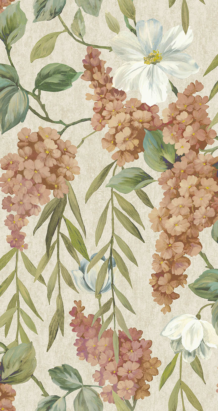 Buddleia Coral/Beige (Digital Print) - Wallpaper Inn 