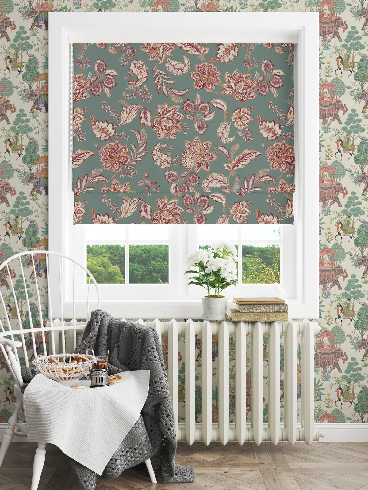 Kashmir Jacobean Teal & Raspberry Fabric