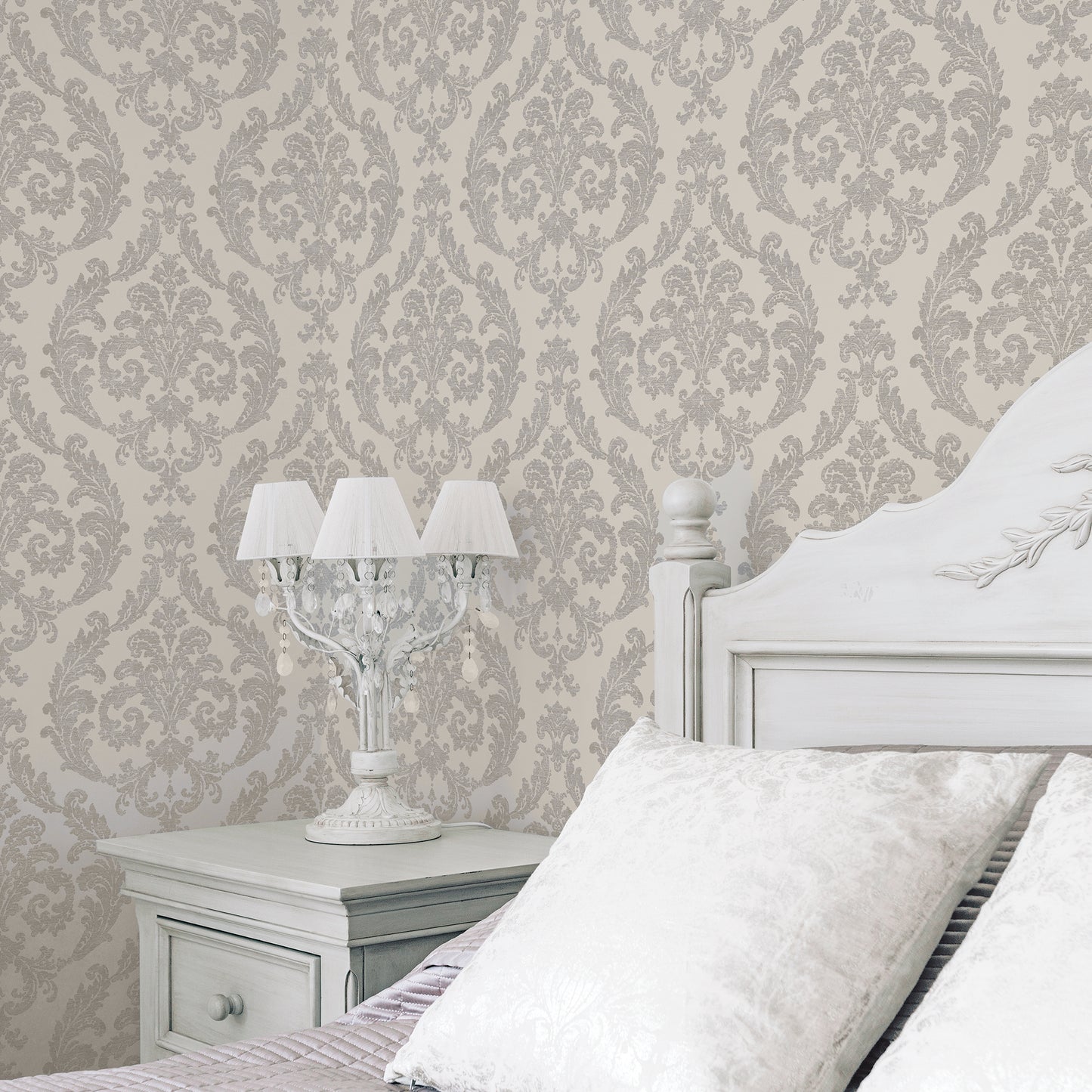 Silk Damask Silver Grey