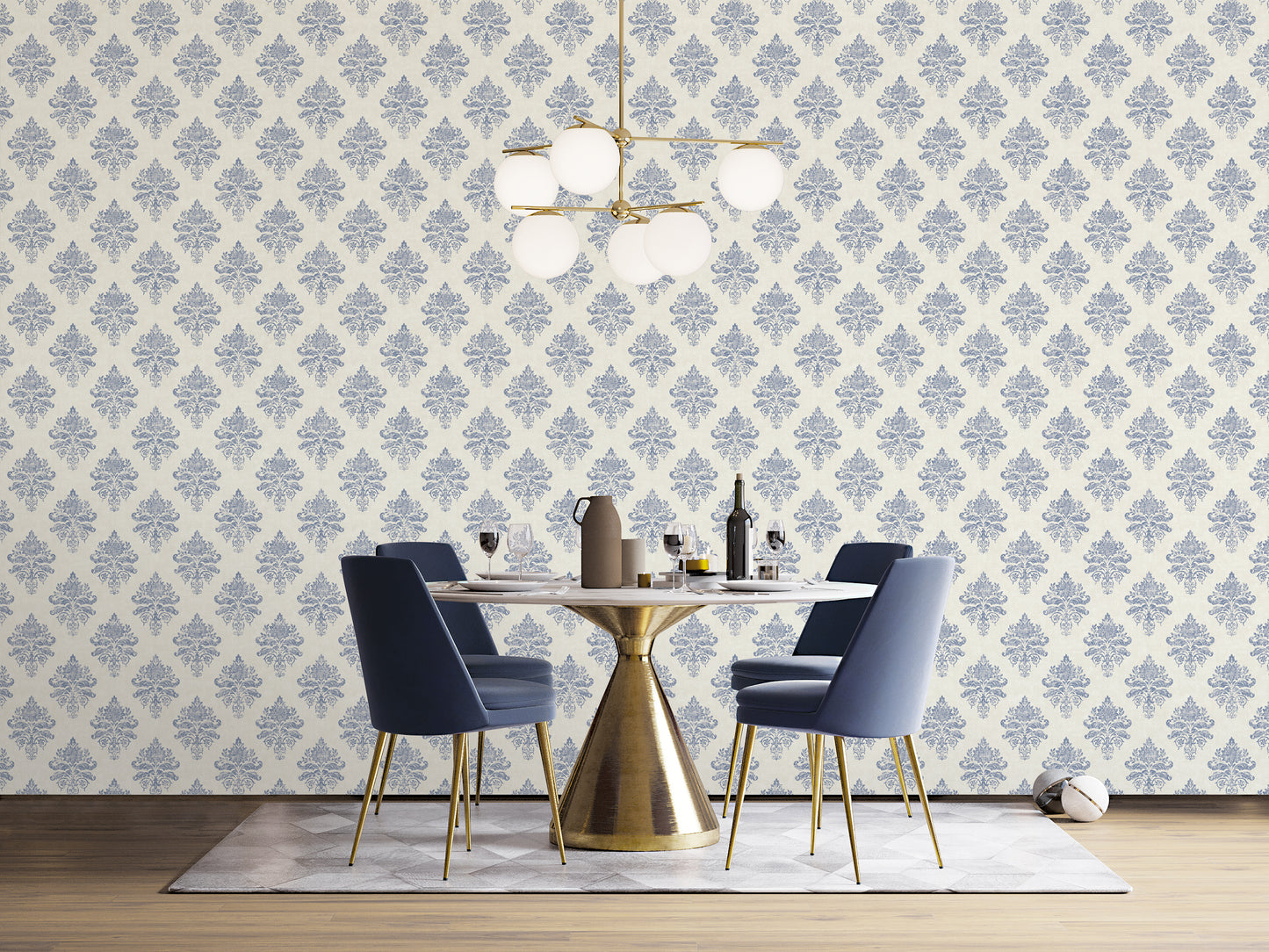 Medallion Damask Light grey / Blue