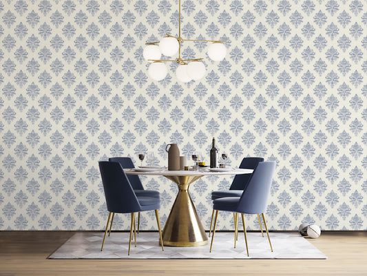 Medallion Damask Light grey / Blue