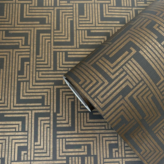 Geometric Bronze/Black Wallpaper Wallpaper Inn