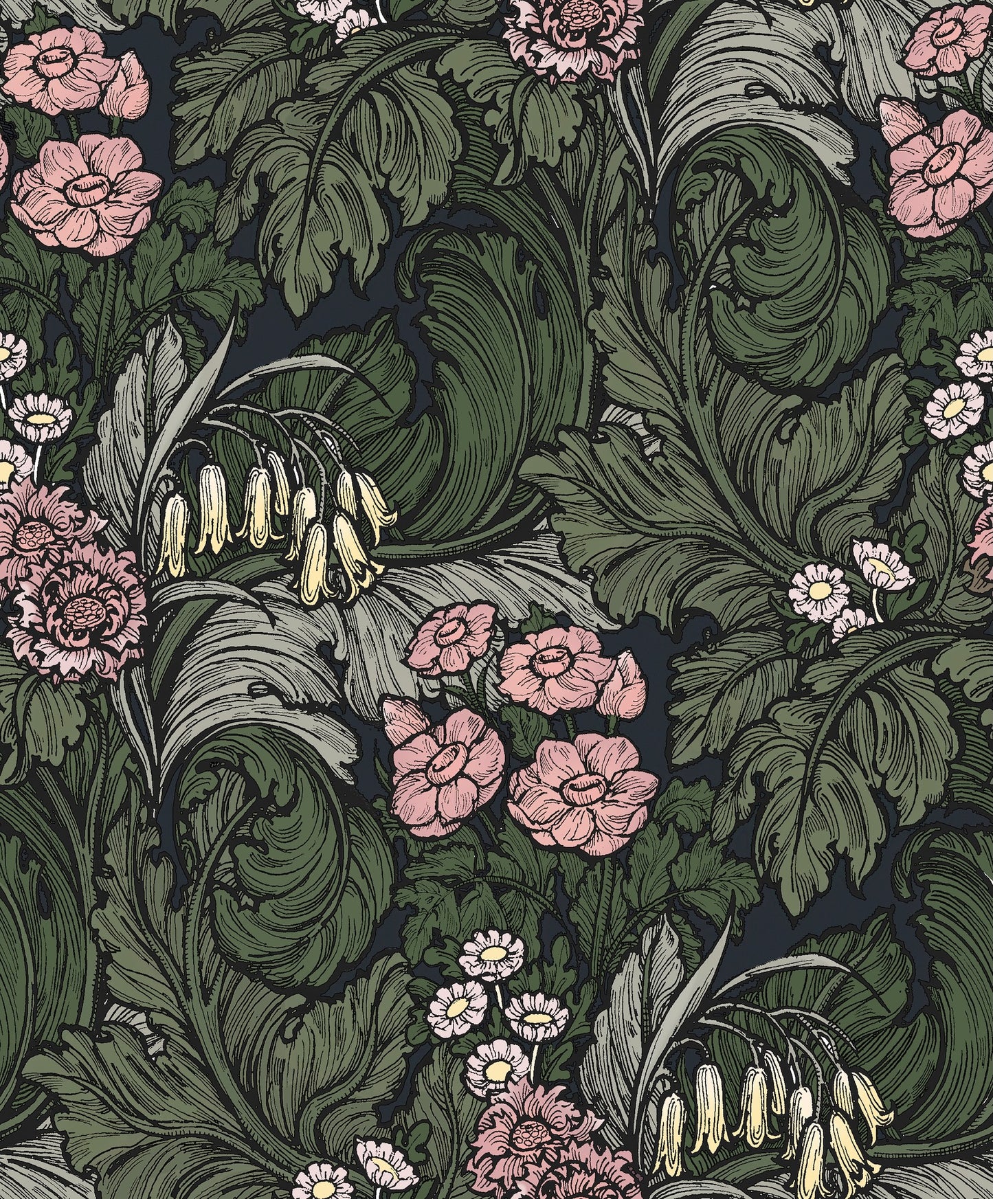 Hedgerovia Green / Salmon - Wallpaper Inn 