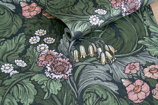 Hedgerovia Green / Salmon - Wallpaper Inn 