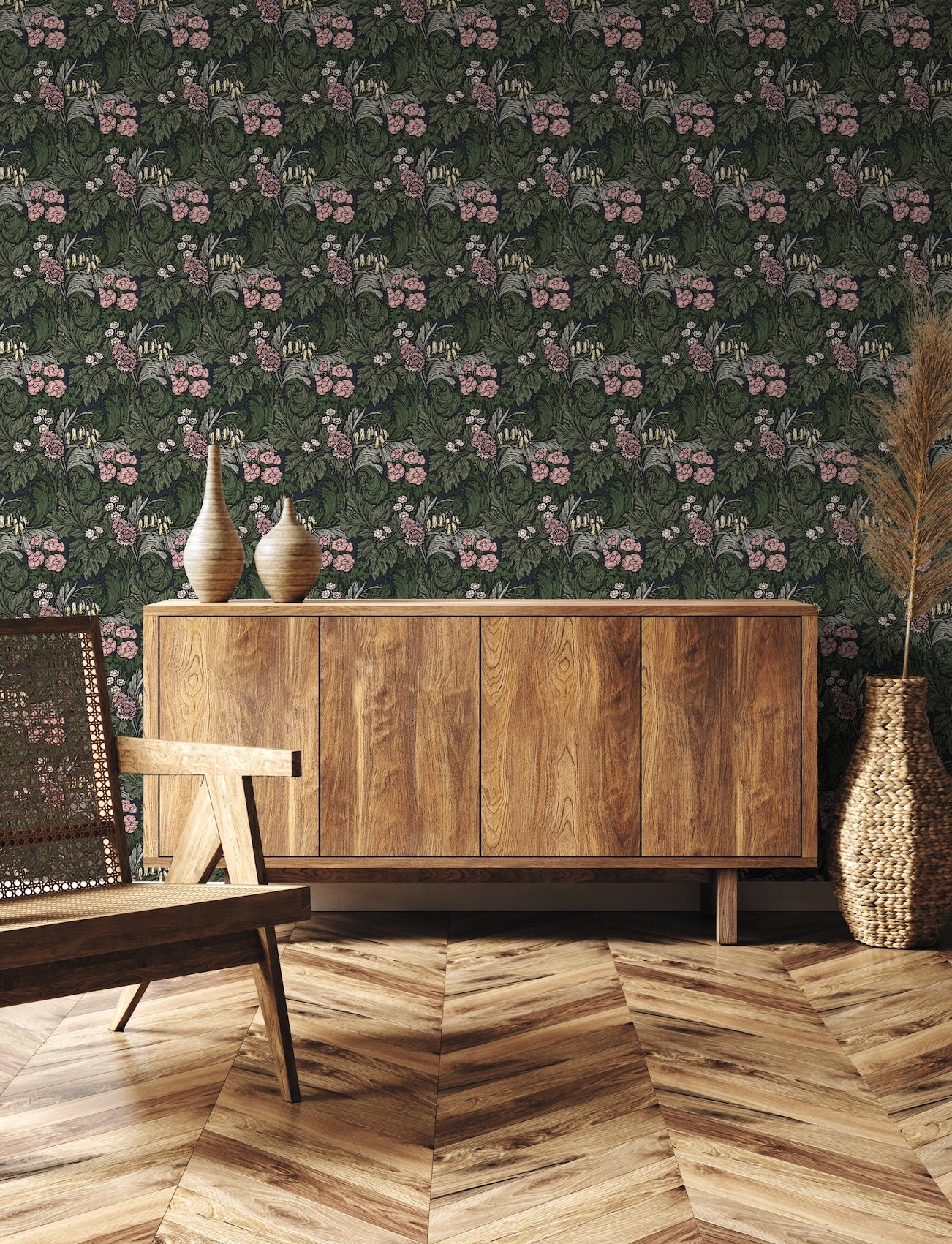 Hedgerovia Green / Salmon - Wallpaper Inn 