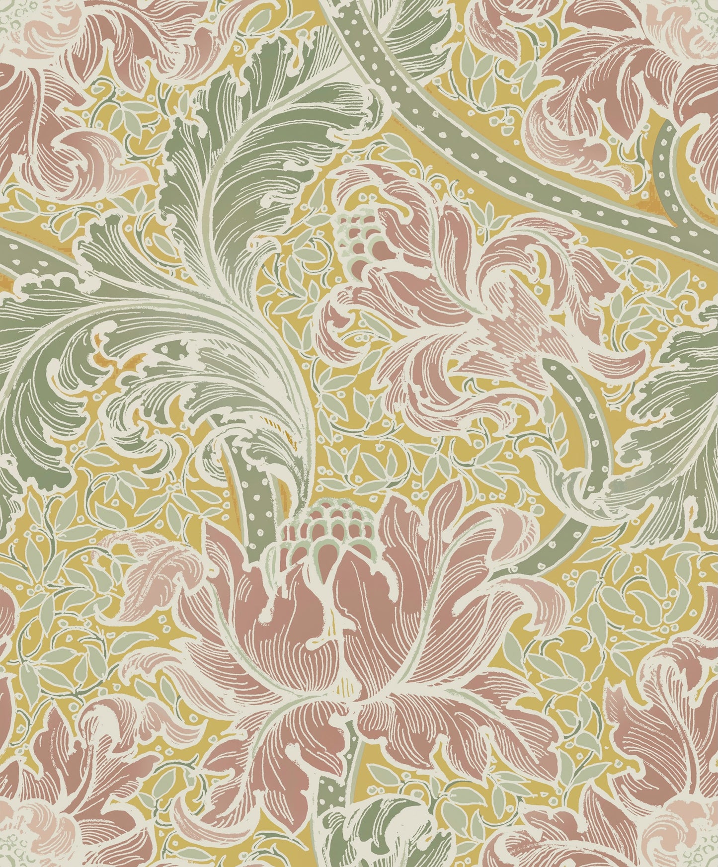 Morris Major Sage Ochre & Dusty Pink - Wallpaper Inn 