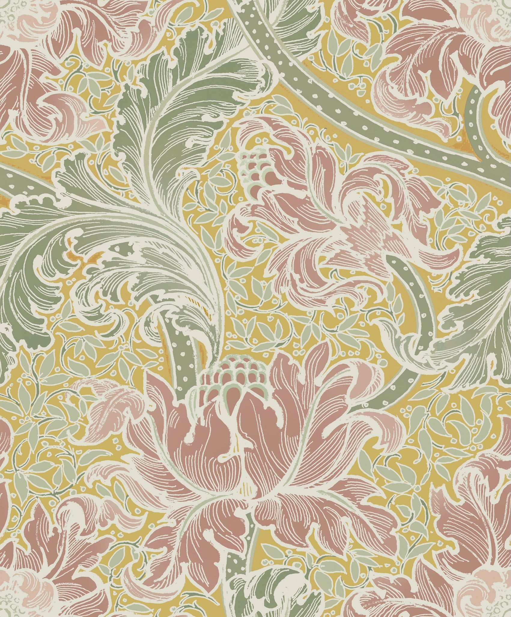 Morris Major Sage Ochre & Dusty Pink - Wallpaper Inn 