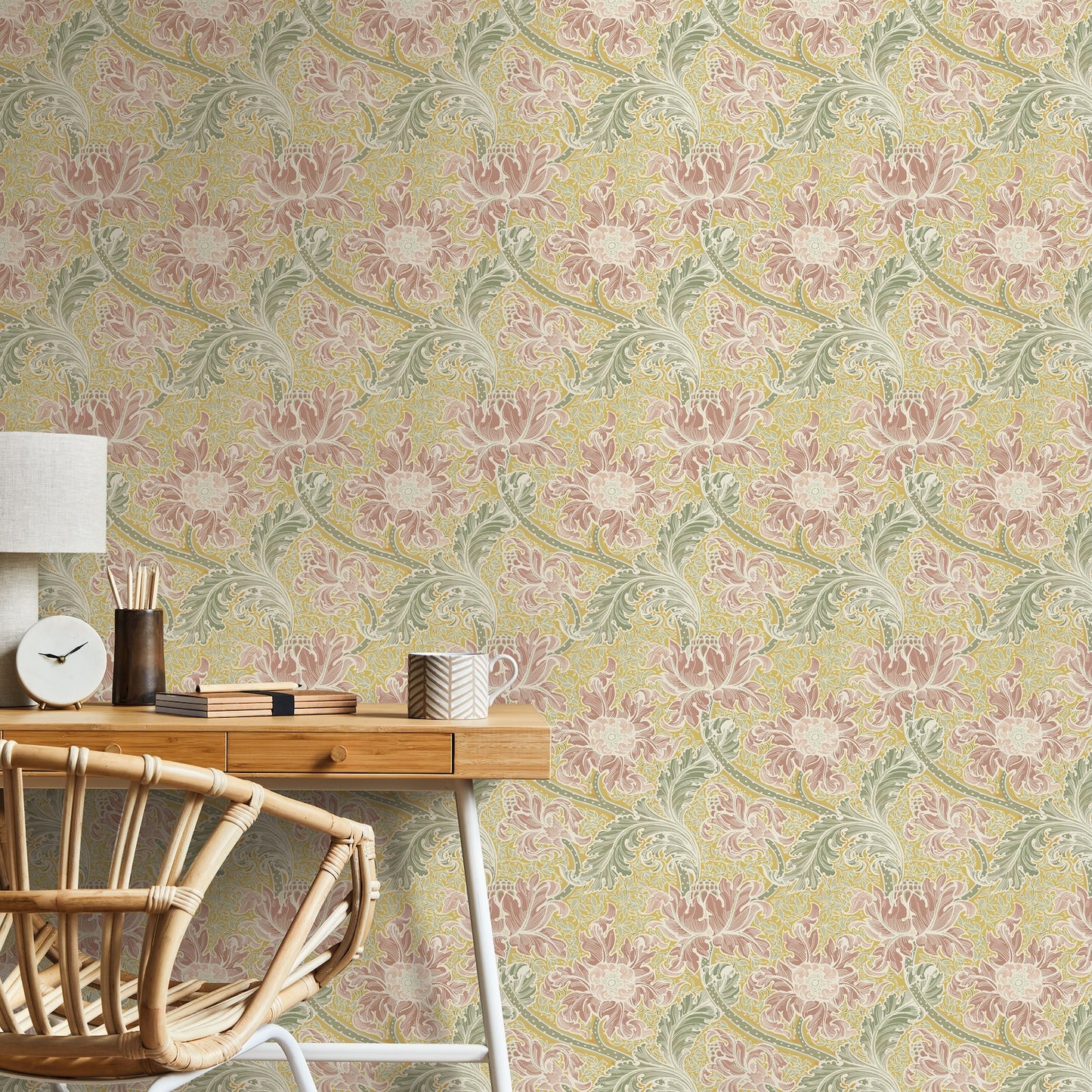 Morris Major Sage Ochre & Dusty Pink - Wallpaper Inn 