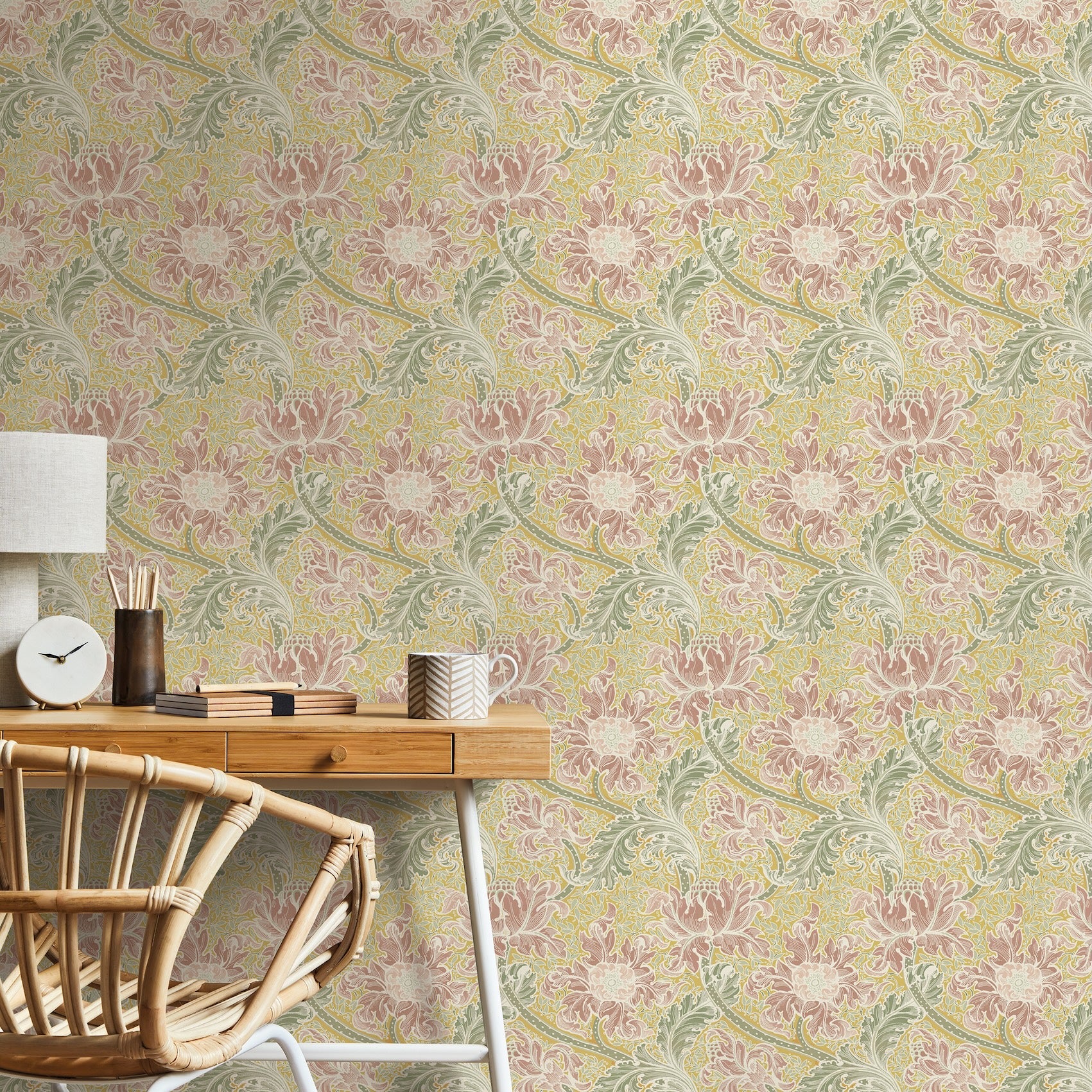 Morris Major Sage Ochre & Dusty Pink - Wallpaper Inn 