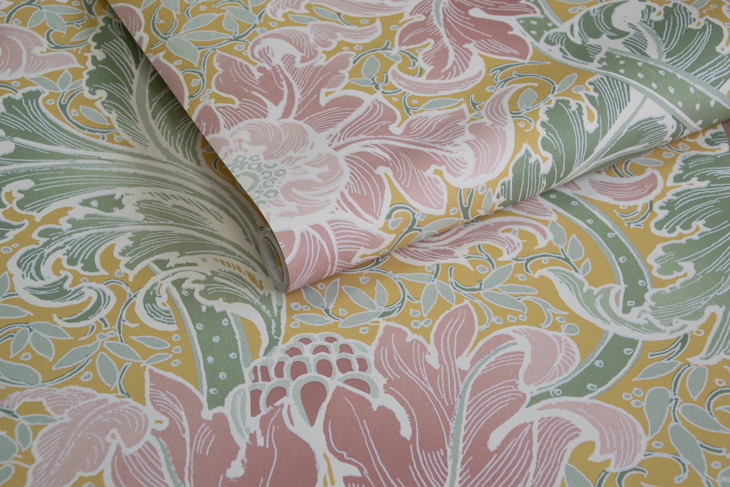 Morris Major Sage Ochre & Dusty Pink - Wallpaper Inn 