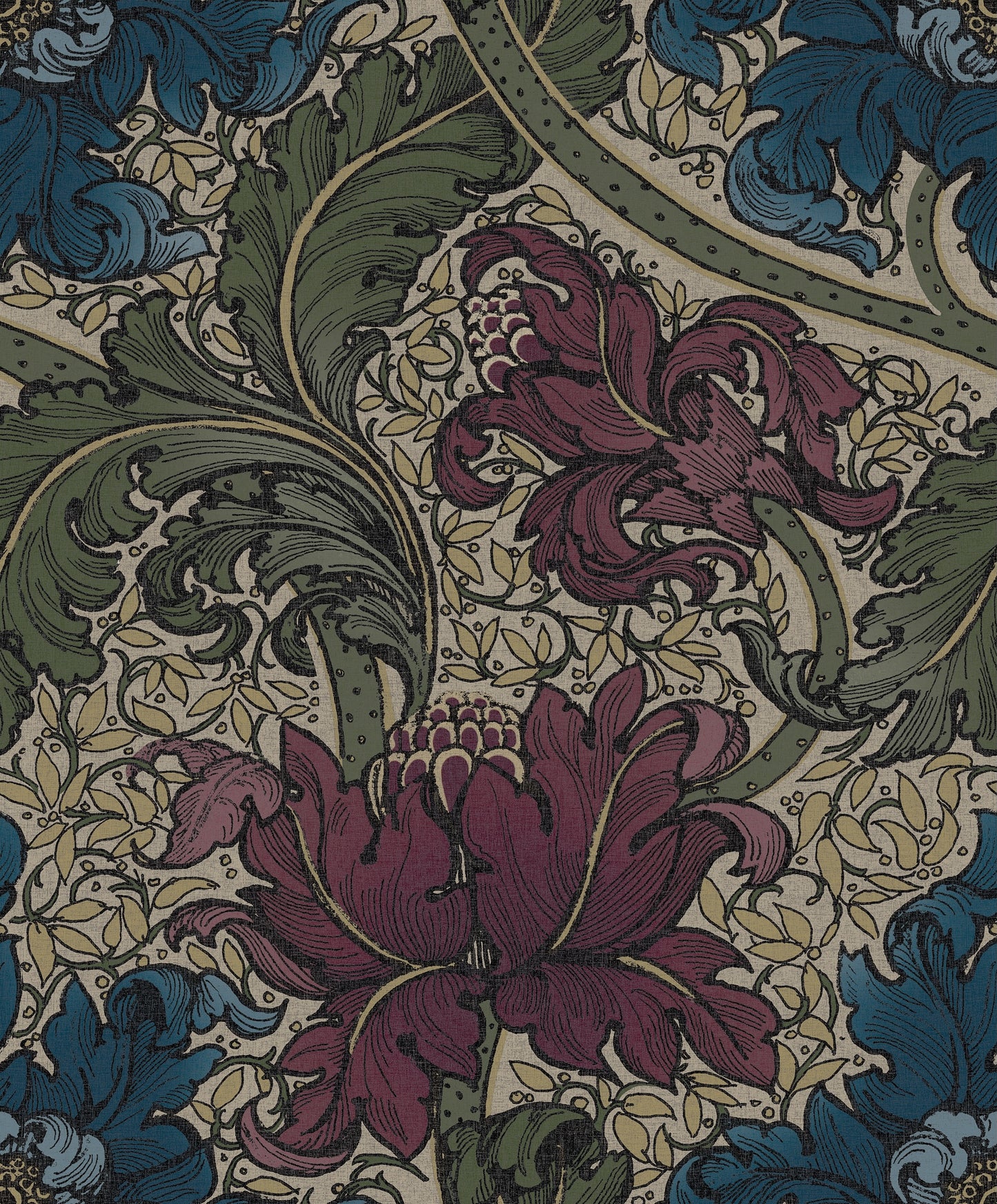 Morris Major Burgundy and Sage - Wallpaper Inn 