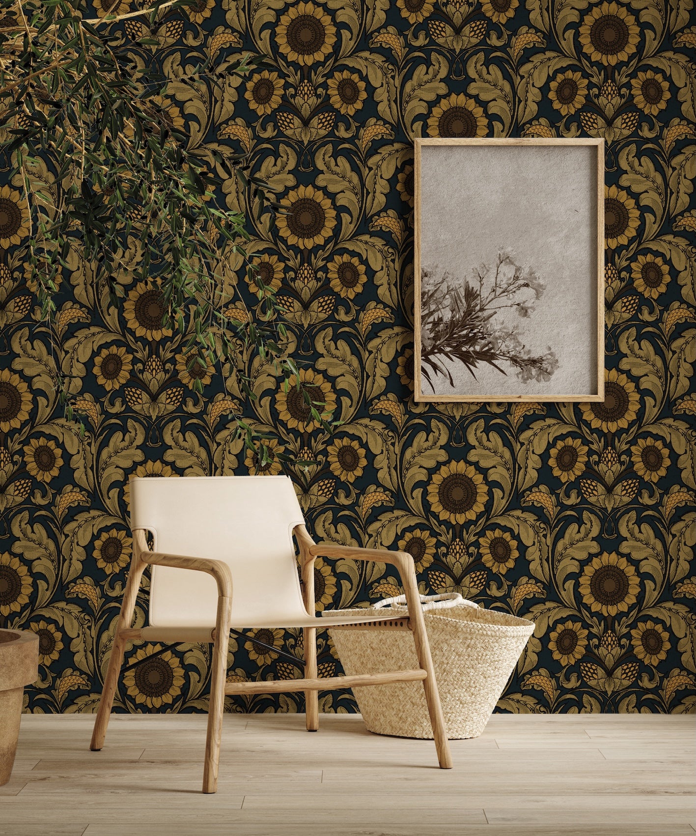 Sunnyside Up Mustard  and Midnight - Wallpaper Inn 