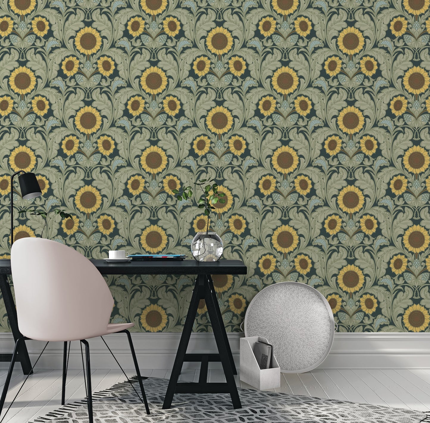 Sunnyside Up Sage Dark Green - Wallpaper Inn 