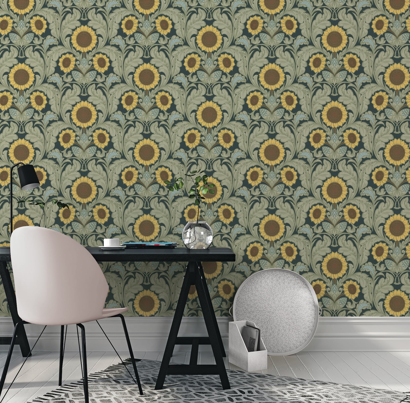 Sunnyside Up Sage Dark Green - Wallpaper Inn 