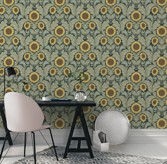 Sunnyside Up Sage Dark Green - Wallpaper Inn 