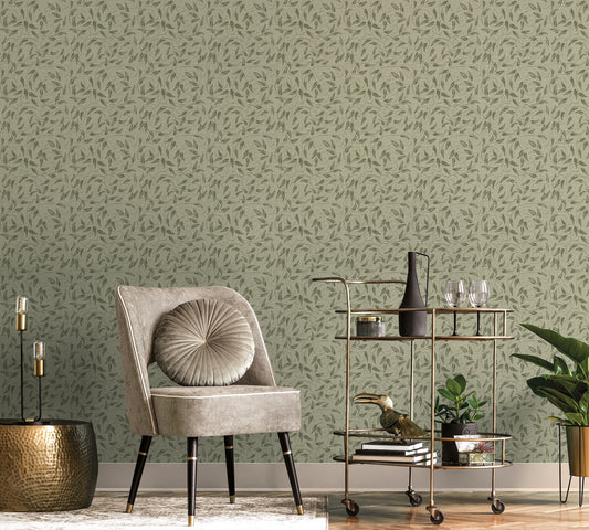 Tit Willow Green on Green - Wallpaper Inn 