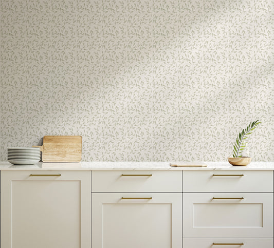 Tit Willow Sage on Grey - Wallpaper Inn 