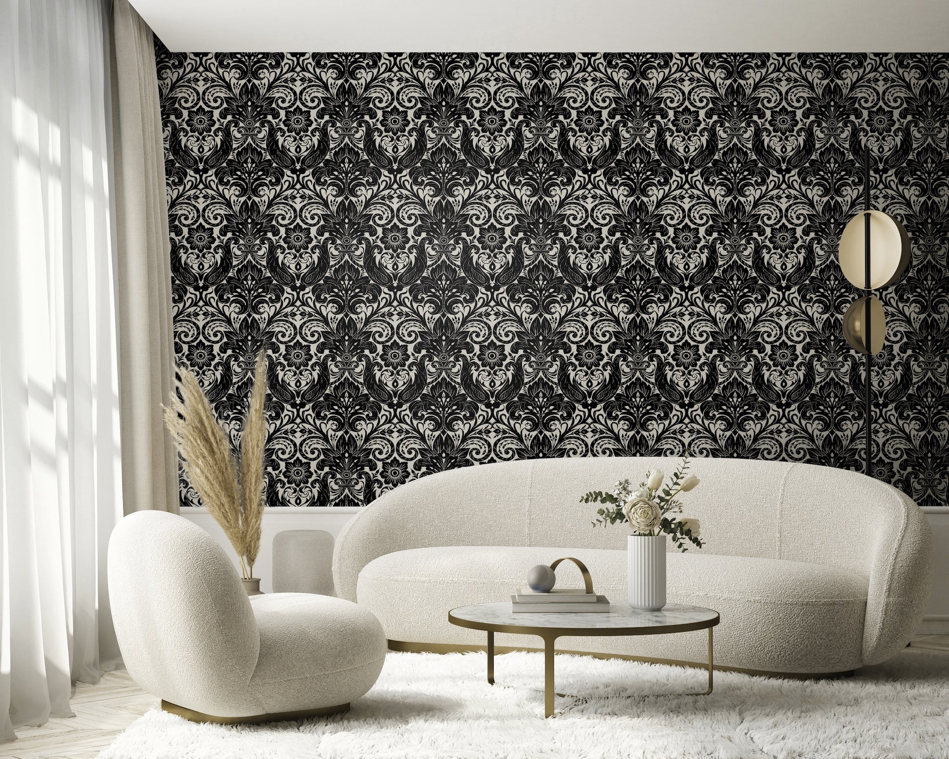 Damask Sauvage Black - Wallpaper Inn 