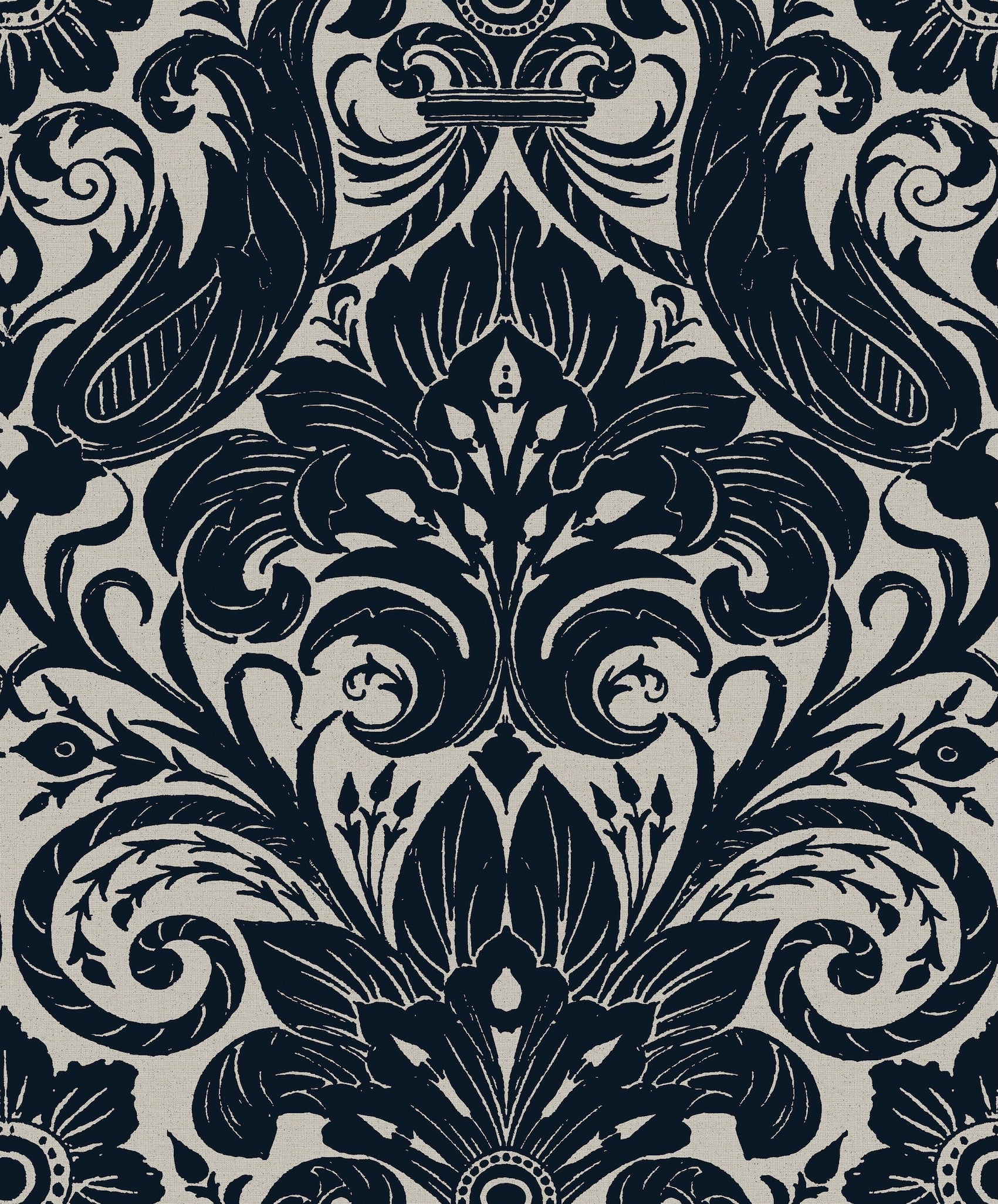 Damask Sauvage Navy on Grey - Wallpaper Inn 