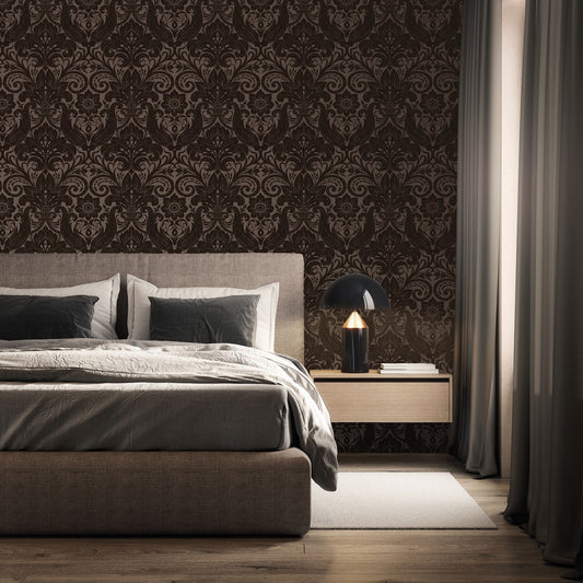 Damask Sauvage Chocolate - Wallpaper Inn 
