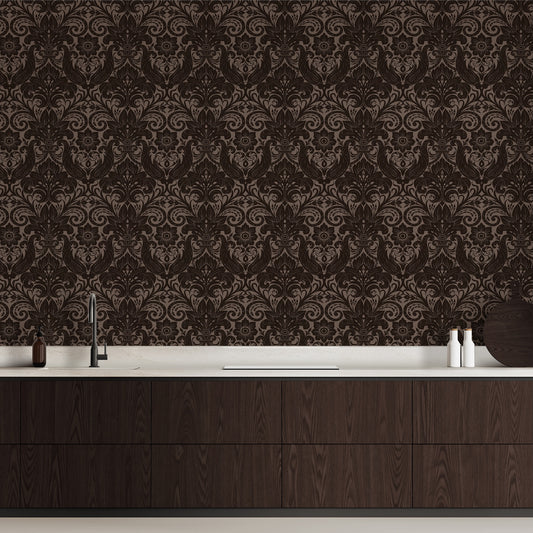 Damask Sauvage Chocolate - Wallpaper Inn 