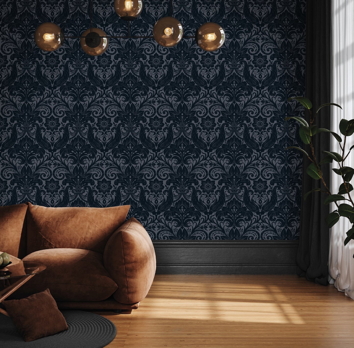 Damask Sauvage Midnight Blue - Wallpaper Inn 