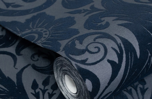 Damask Sauvage Midnight Blue - Wallpaper Inn 