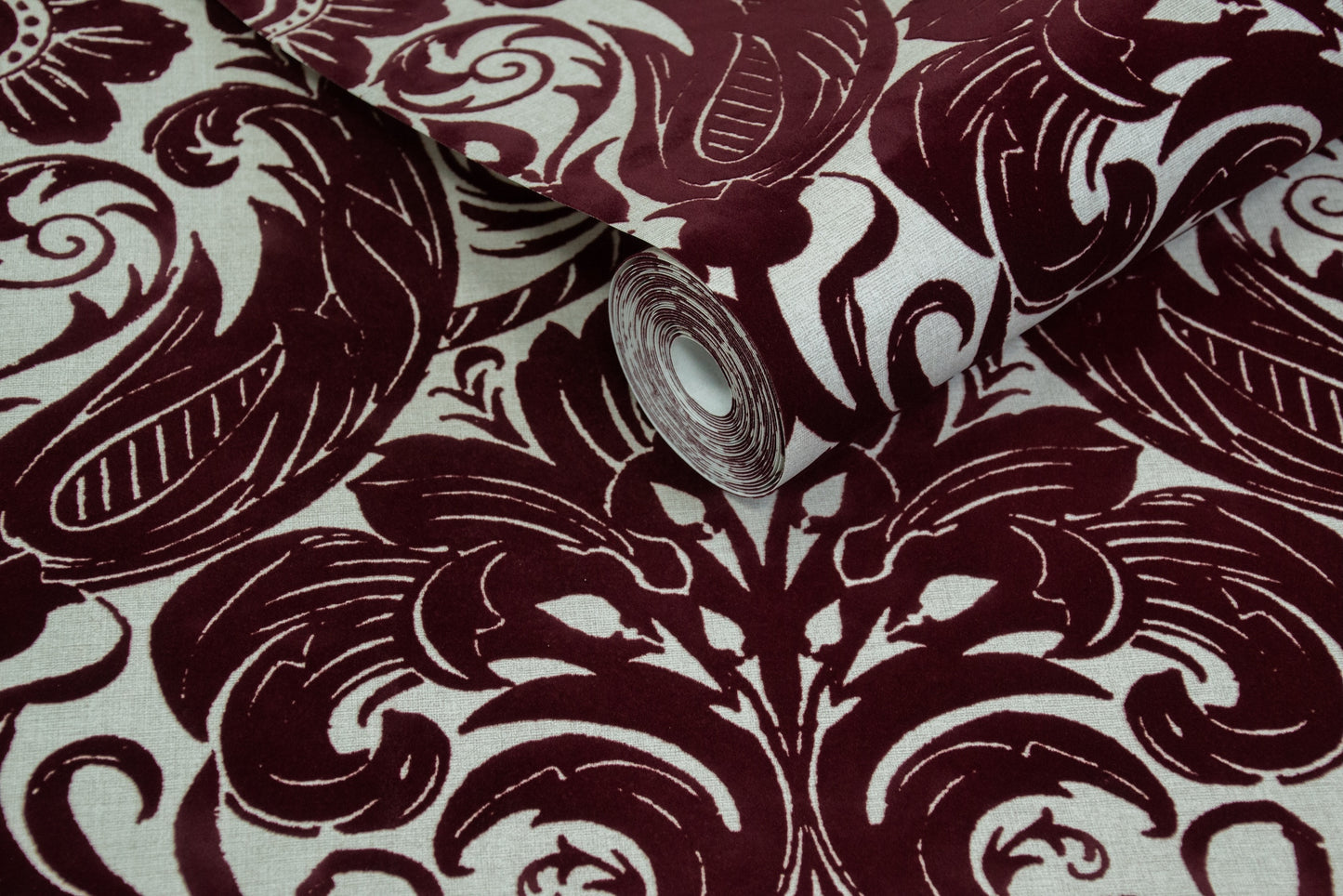Damask Sauvage Burgundy - Wallpaper Inn 