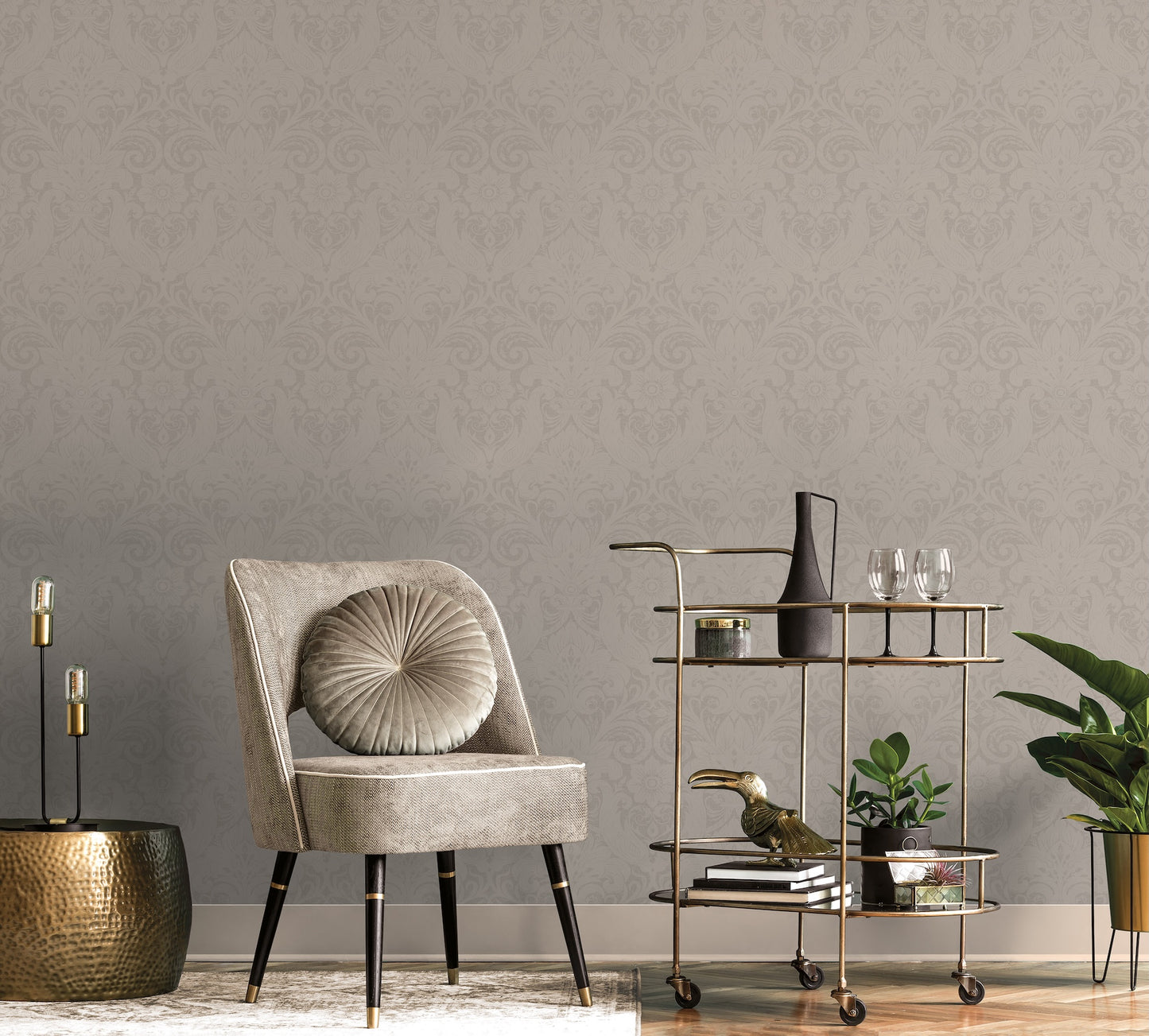 Damask Sauvage Taupe - Wallpaper Inn 