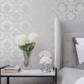 Damask Silk Wallpaper Pearl White - Wallpaper Inn 