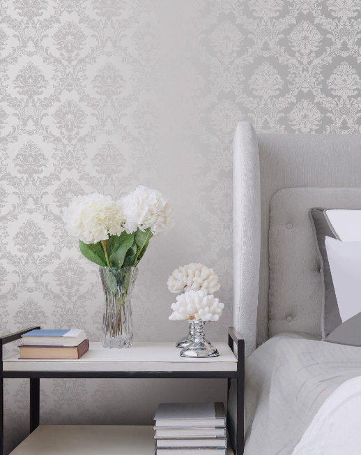 Damask Silk Wallpaper Pearl White