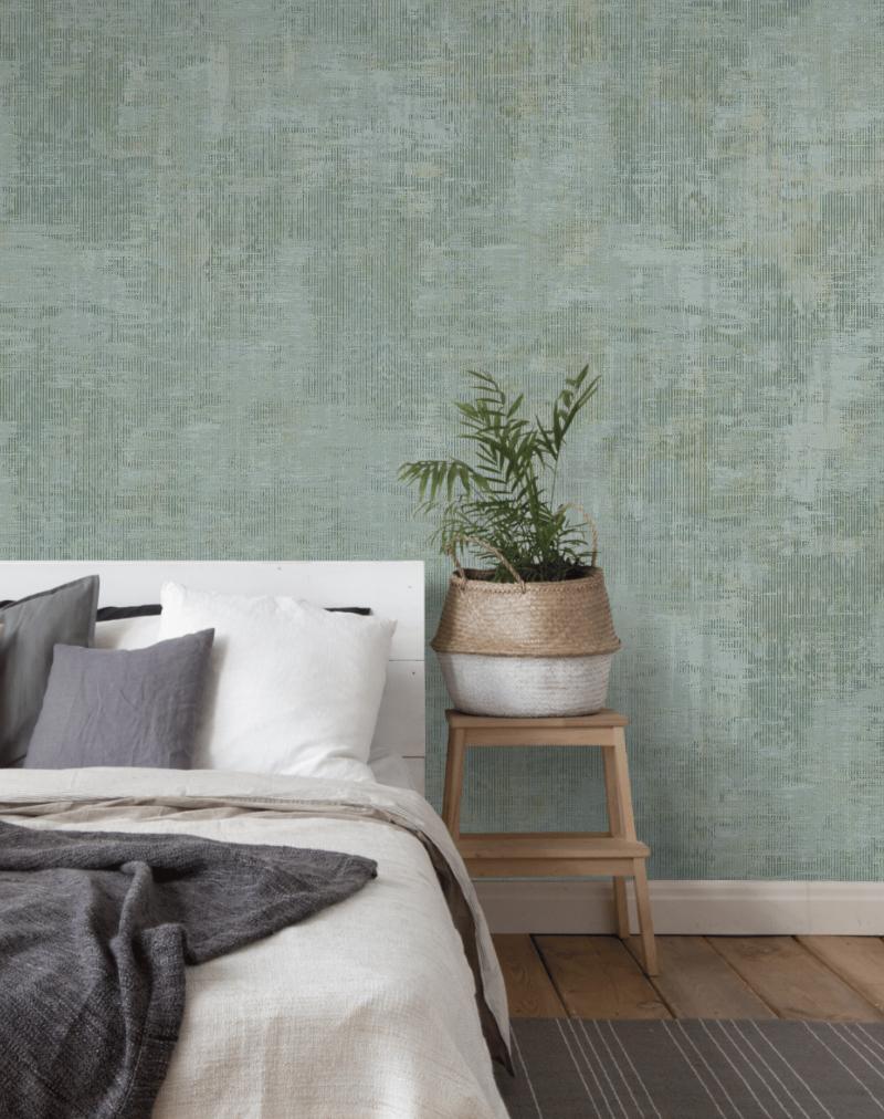Distressed Plaster Green / Silver Grey Wallpaper - Wallpaper Inn 