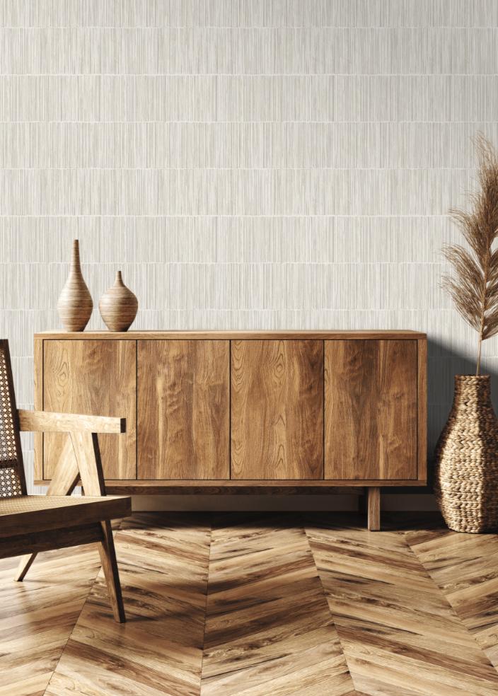 Bamboo Stripe Wallpaper Cream/White