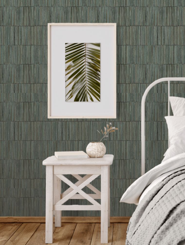 Bamboo Stripe Wallpaper Teal/Gold