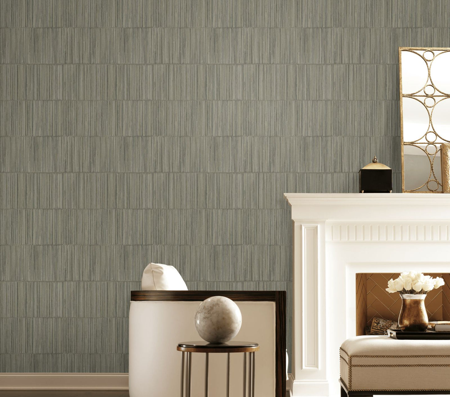 Bamboo Stripe Wallpaper Organic Brown