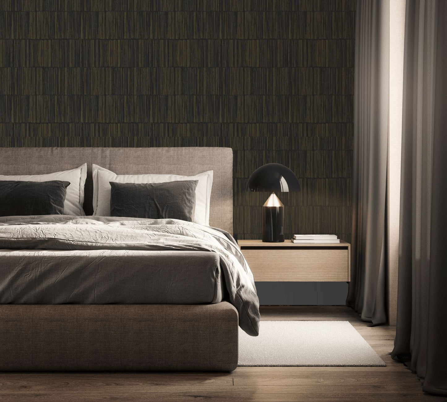 Bamboo Stripe Wallpaper Charcoal / Gold