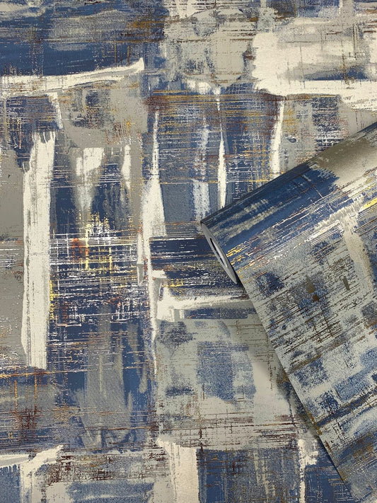 Abstract Wallpaper Ocean Blue/ Gold