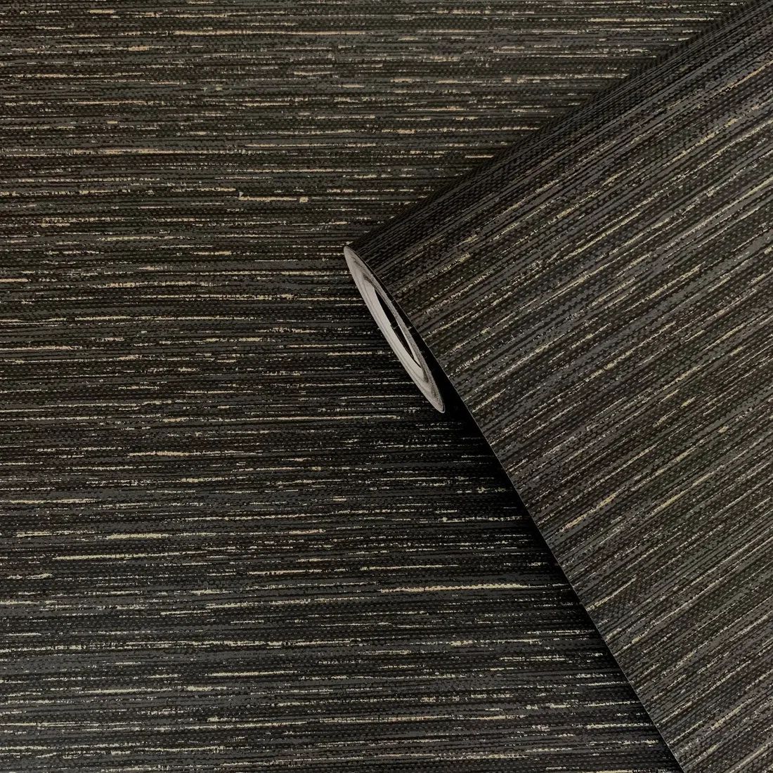 Weave- Effect Textile Wallpaper Black/Bronze