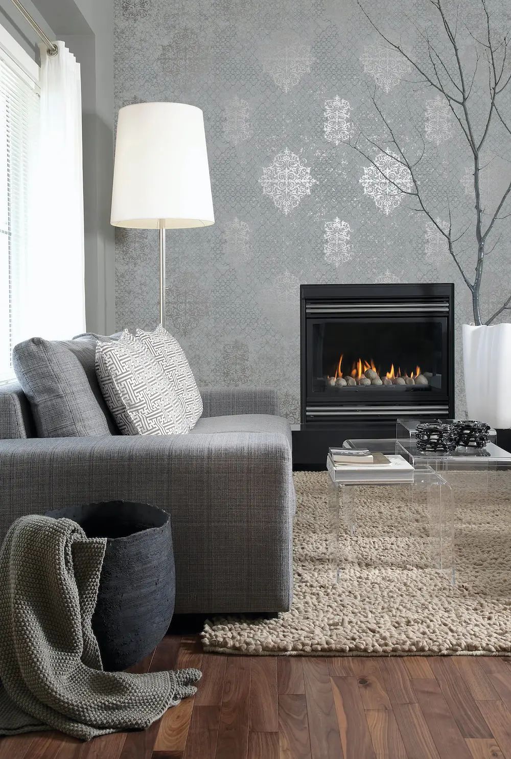 Damask Mottled Wallpaper Silver Grey