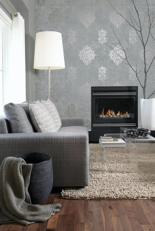 Damask Mottled Wallpaper Silver Grey