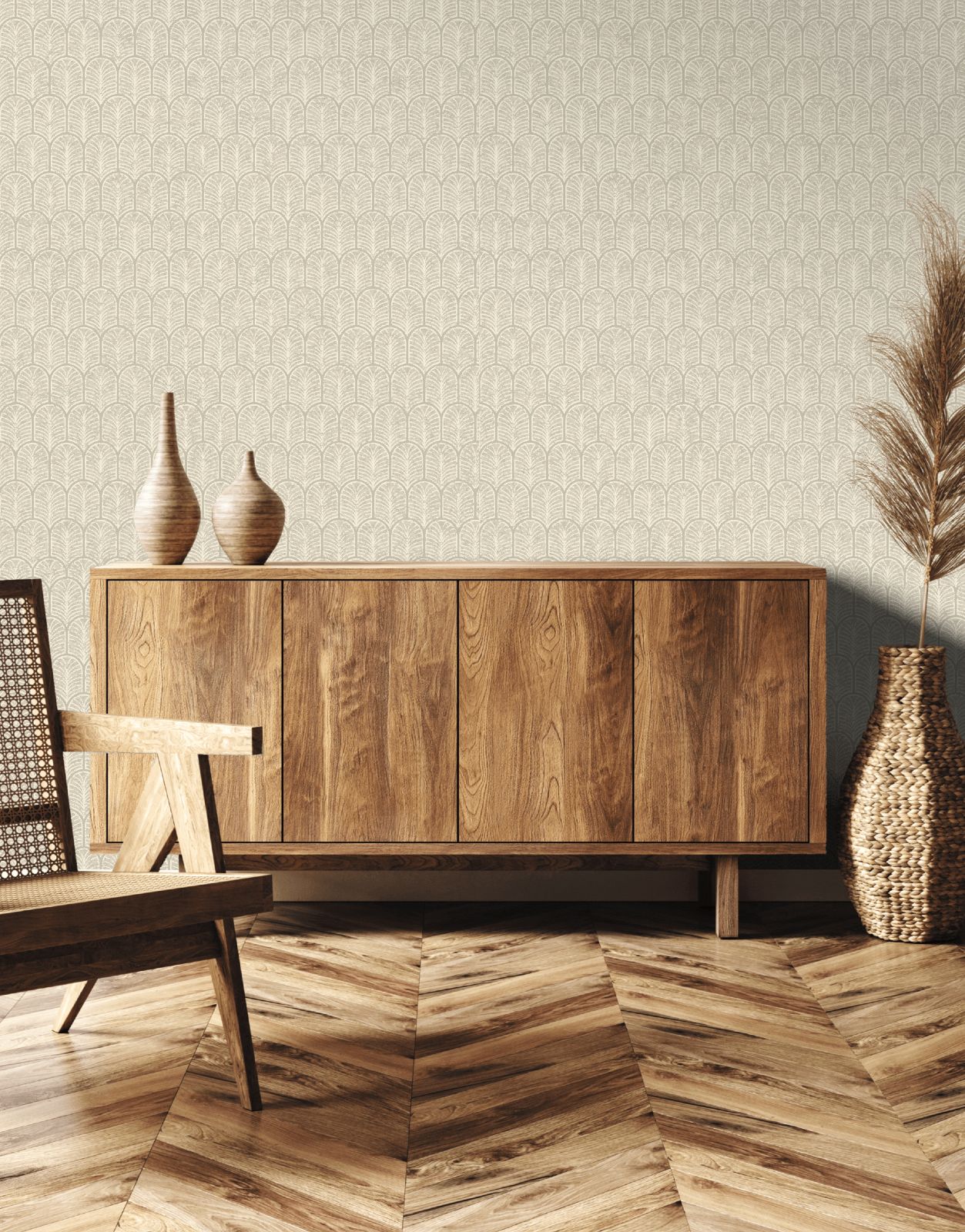 Geo Arch Art Deco Wallpaper Cream/Bronze