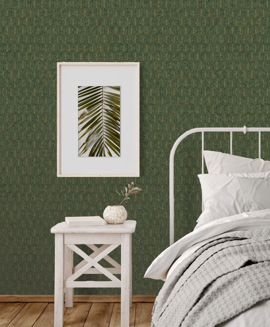 Geo Arch Art Deco Wallpaper Forest Green/Gold