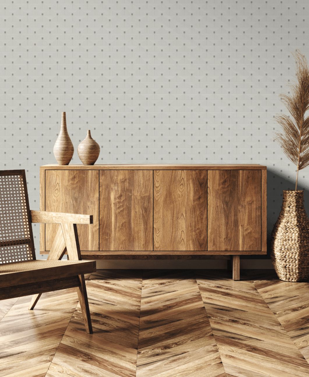Geo Key Wallpaper Cream/Silver