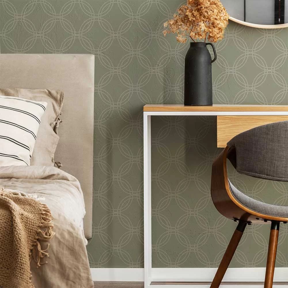 Serpentine Geo Sage/Gold Wallpaper - Wallpaper Inn 