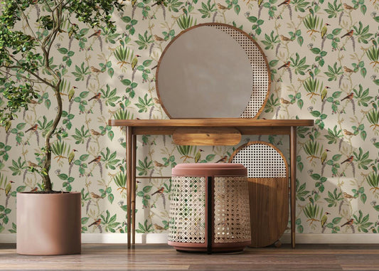 Hill Top Garden Wallpaper Cotton/Green - Wallpaper Inn 