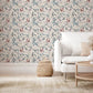 Tapestry Floral Wallpaper Vermillion Blue - Wallpaper Inn 