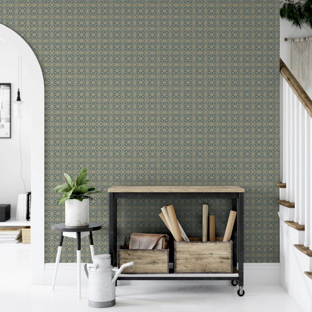 Moorish Mosaic Wallpaper Deep Teal / Gold - Wallpaper Inn 