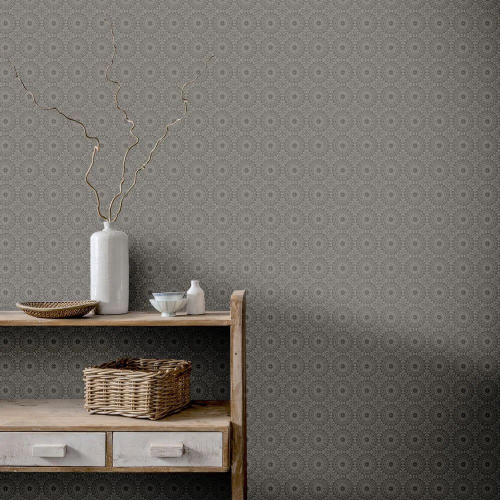 Symmetrical Chic Wallpaper Slate & Silver