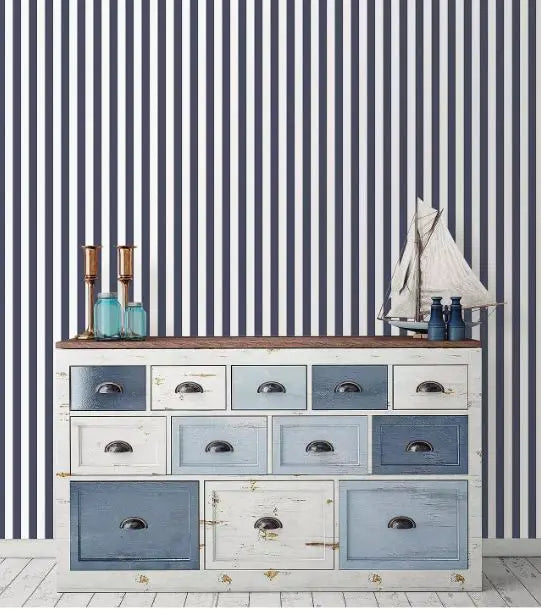 Narrow Navy Stripe Wallpaper Wallpaper Inn